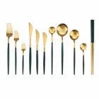 Набор матовой столовой посуды, столовый набор из нержавеющей стали зеленого и золотого цвета, ложка для ножа, кухонные палочки, столовые приборы, 1 шт.