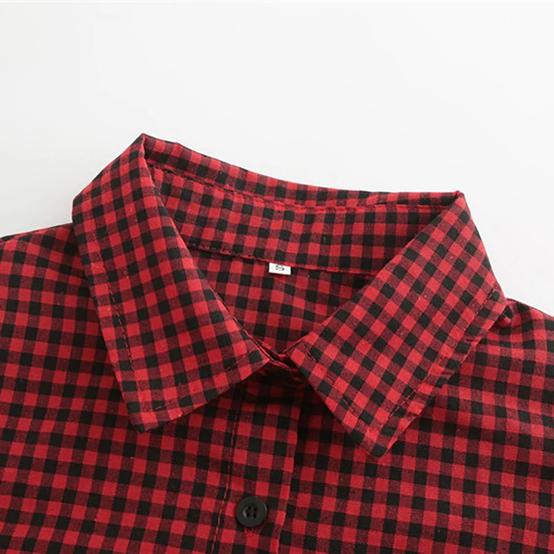 Женская Облегающая рубашка в клетку красная блузка с длинным рукавом и поясом на