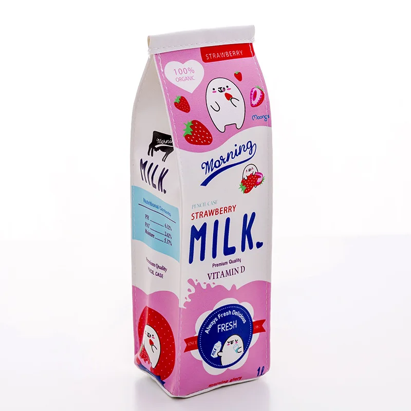 Pink Утренняя молочная ручка и сумка для карандашей из полиуретана, большой чехол для школьников, банан, панда, клубника, органайзер для хранения канцелярских принадлежностей F454 - Цвет: Pink
