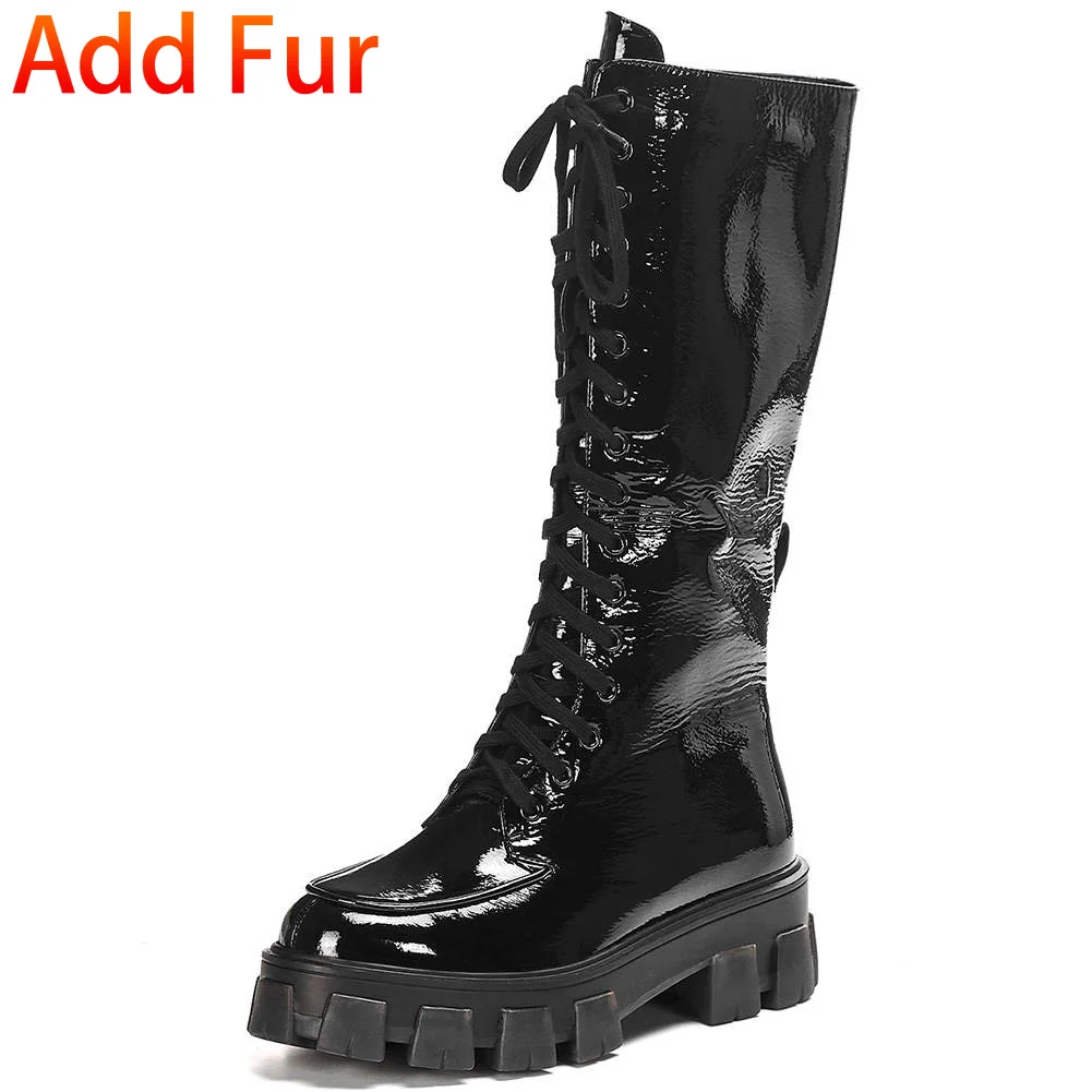 black add fur DORATASIA/Новинка; большие размеры 34-41; Брендовая женская обувь из натуральной кожи на не сужающемся книзу массивном каблуке и молнии; Женские Повседневные Вечерние ботинки до середины икры из органической кожи - Цвет: black add fur