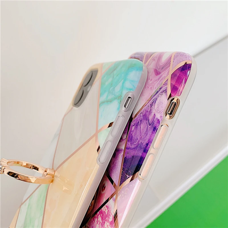 Гальванический геометрический мраморный чехол с кольцом держателем для