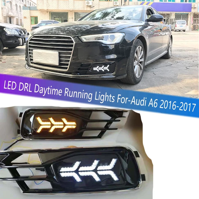 

Автомобильные светодиодные дневные ходовые огни DRL с поворотным сигналом бампер противотуманные фары дальнего света для-A6 2016-2017