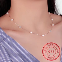 925 sterling silver jewelry 12 pcs 6mm pearl box chain choker necklace kolye collares bijoux femme s n54