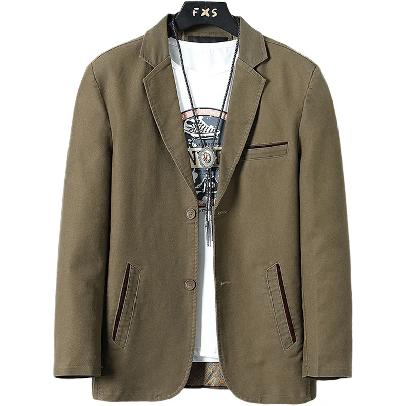 

2020 Men's Autumn New Casual Cotton Suit Youth Stitching Slim Double Buckle blazer
