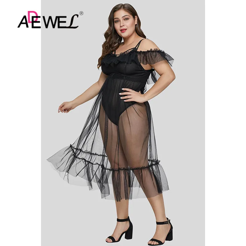 Женское Сетчатое платье с открытой спиной ADEWEL кружевное макси на тонких