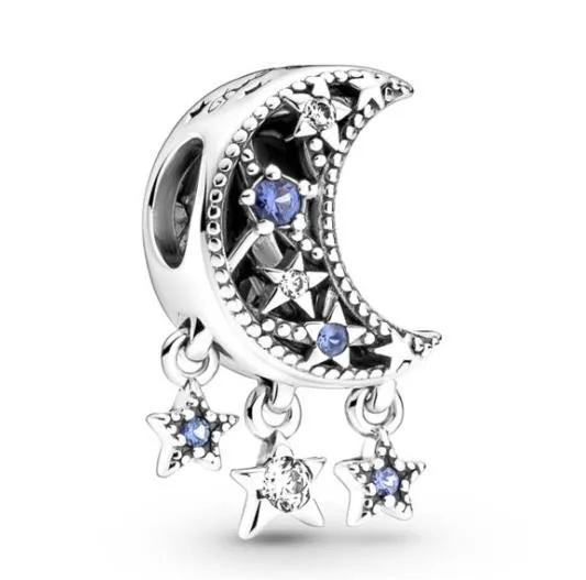 

Authentic 925 Sterling Silver Moments Star & Crescent Moon Charm Fit Women Pandora Bracelet & Necklace Jewelry