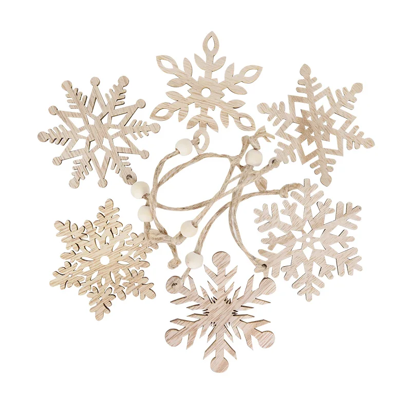 

6/10pcs Vintage Christmas Snowflakes Wooden Pendants Ornaments DIY Wood Crafts For Home Navidad Party New Year Gift Natal Noel
