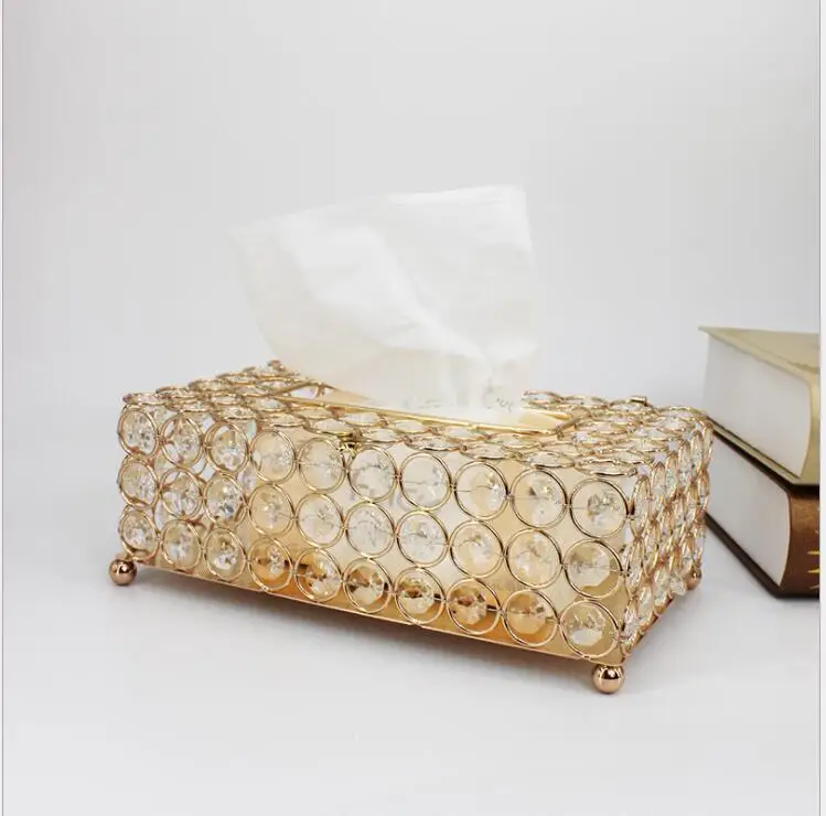 

Wholesal/ retail Europe fashion rectangle gold crystal tissue box boite mouchoirs cute tissue box for serviette de table