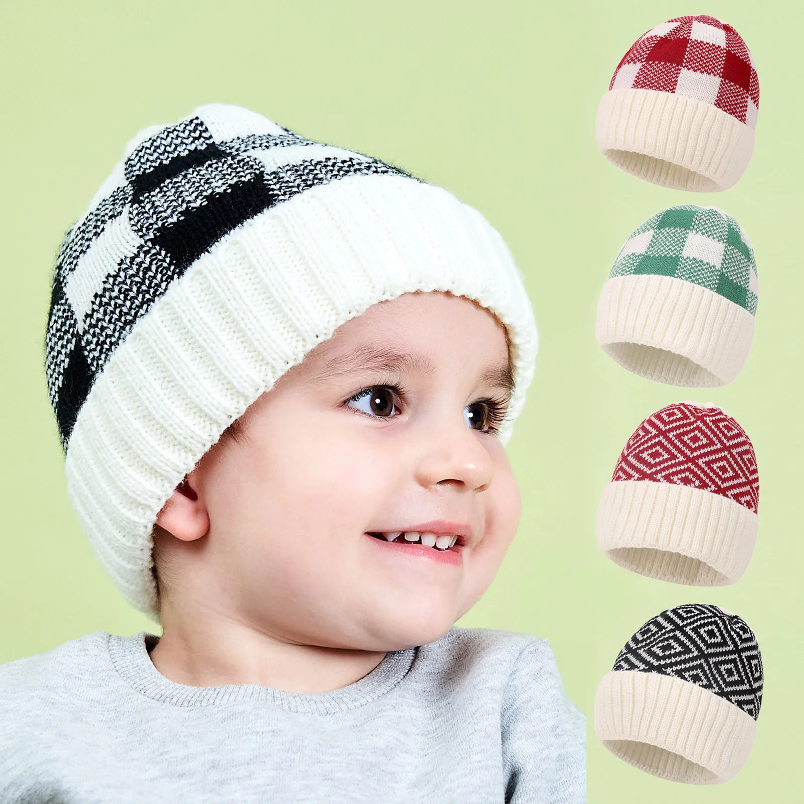 

Детская шерстяная шапка, теплая вязаная шапка для мальчиков и девочек, Шапка-бини, однотонная шапка, короткая шапка в рубчик с манжетами в ст...