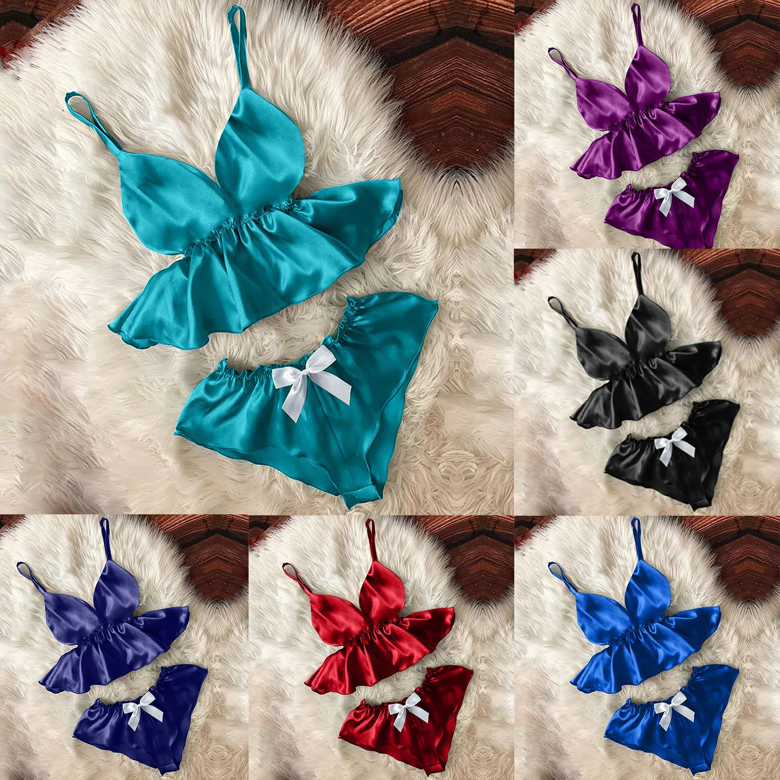 

Женское белье Для женщин с v-образным вырезом, кружевной сексуальный пятно камзол пижамы шорты с бантиком комплект MulticolorSleeveless пижамы нижнее...