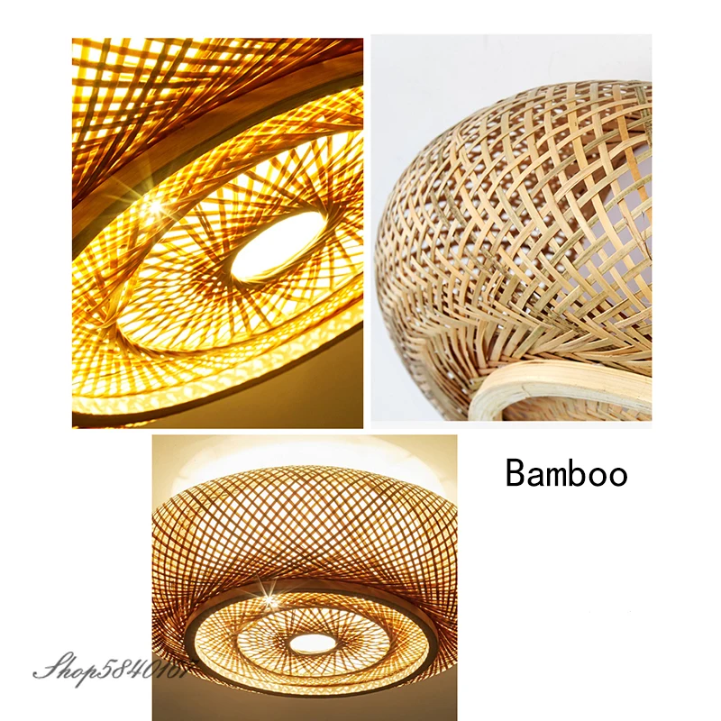 Luces de techo Vintage de bambú, lámpara colgante de estilo chino para sala de estar, comedor, cocina, accesorio de luz E27