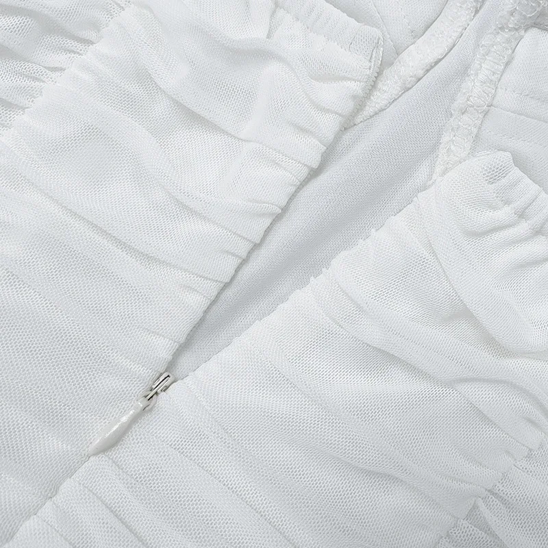 

Sexy Low Cut Deep V Neck Puffy Sleeves Cocktail Dress Solid Color Pleated Double-layer Mesh Party Dress 2020