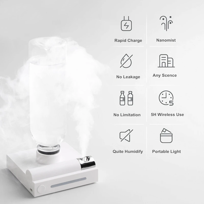 

Water Bottle Portable Humidifier Rechargeable Aromatherapy Aroma USB Humidifier Air Diffuser with Night Lamp