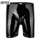 Гей-латексные брюки, сексуальные блестящие эротические короткие кожаные брюки, мужские боксеры, шорты, трусы с отверстием для пениса