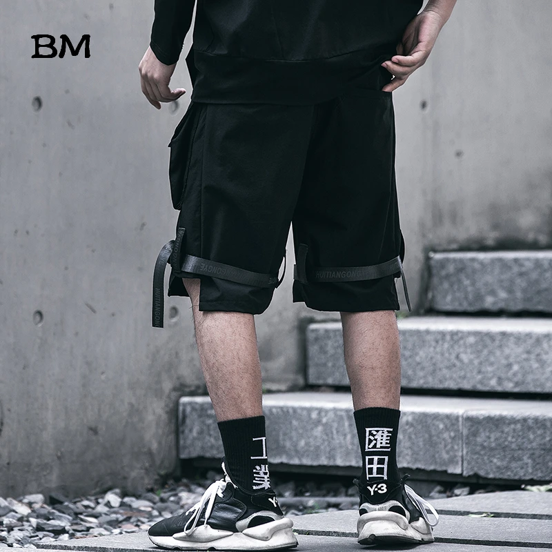 Мужские спортивные шорты Kpop черные с большим карманом уличная одежда в стиле