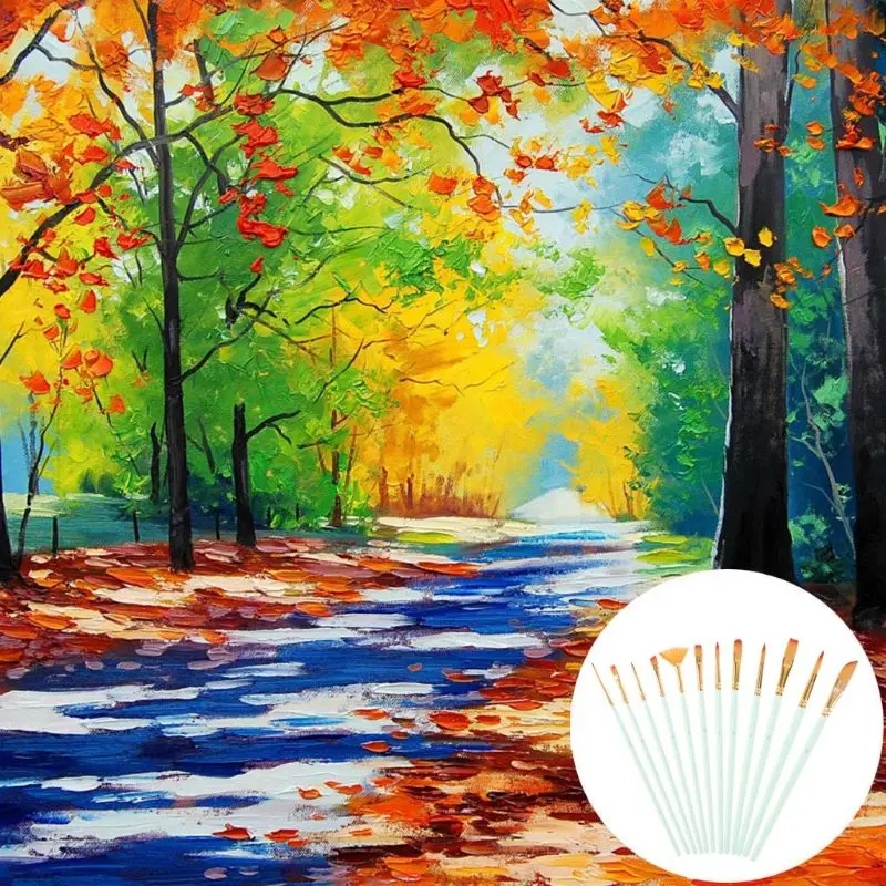 

12 Pcs Artist Paint Brush Set Nylon Hair Watercolor Acrylic Oil Painting Supply