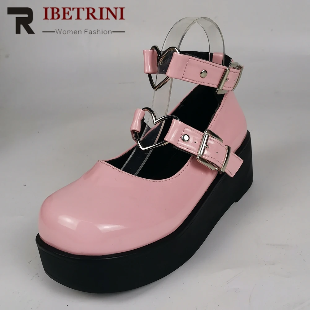 

Platform Wedges Double Buckle Ankle Strap Sweet Cute Marry Jane Pumps For Girls Women Size 35-43 Pink Goth Lolita Casual Shoes