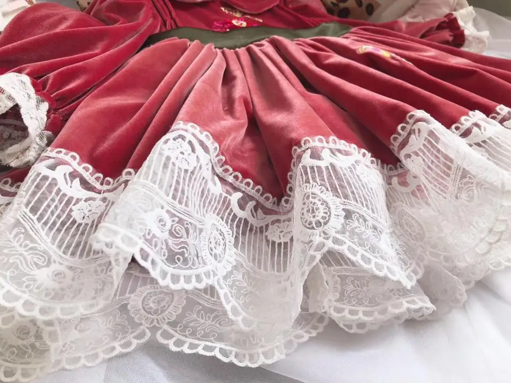 От 0 до 7 лет для маленьких девочек сезон осень-зима красное бархатное платье с