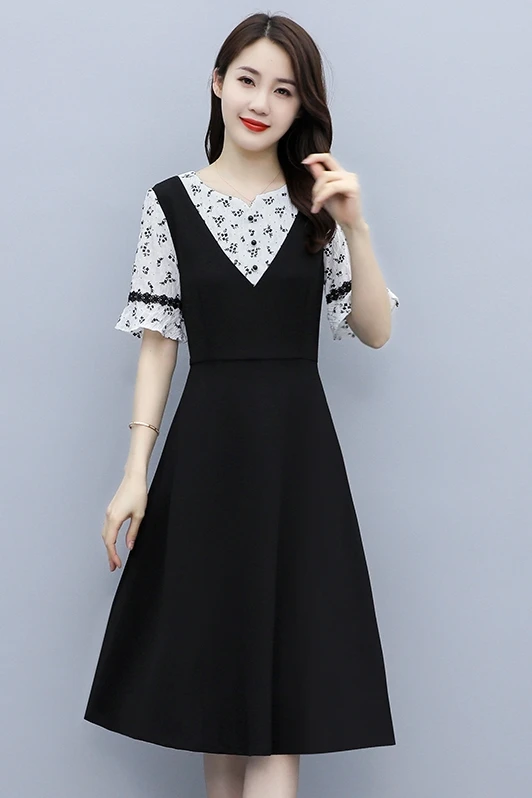 

COIGARSAM 4XL Plus Size Patchwork Women dress New Summer Chiffon Short Sleeve Dresses 9428