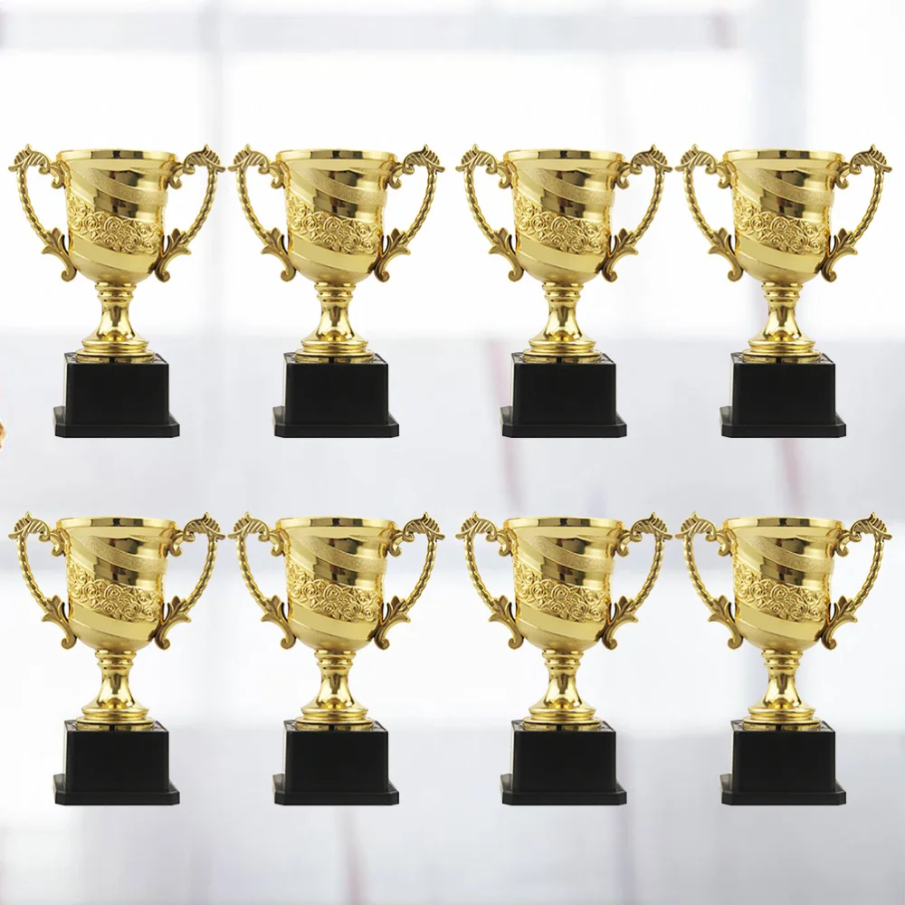 

8pcs Mini Award Trophy Reward Prizes Decor Gift Sport Awards Trophy with Black Base for Kids Party Celebrations Ceremony
