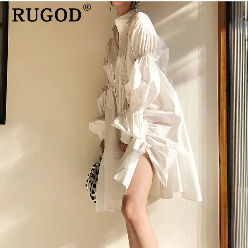 RUGOD 2020 корейские женские осенние белые плиссированные платья рубашки с длинным