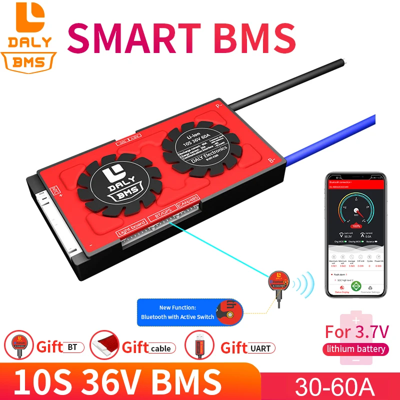 

Daly 3.7v 18650 smart BMS 10S 36V 30A 40A 60A Bluetooth 485 to USB device NTC UART software togther Lion LiFepo4 Battery BMS