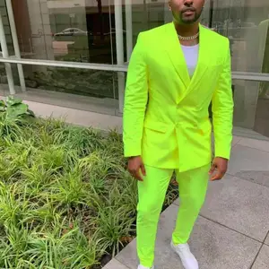 Fluorescent Green Men Suits Tuxedo Groom Wear Wedding Costume Homme 2PCS Peak Lapel Slim Fit Terno M