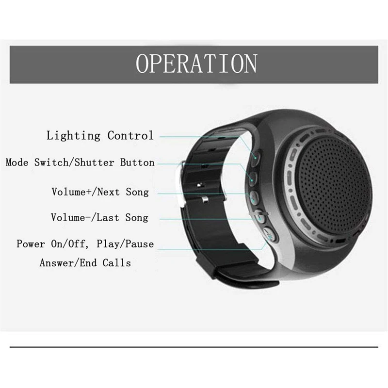 

Wireless Wrist Sports Bluetooth Speaker Watch with MP3 Player & FM Radio & Selfie Time for Outdoor Running, Hiking