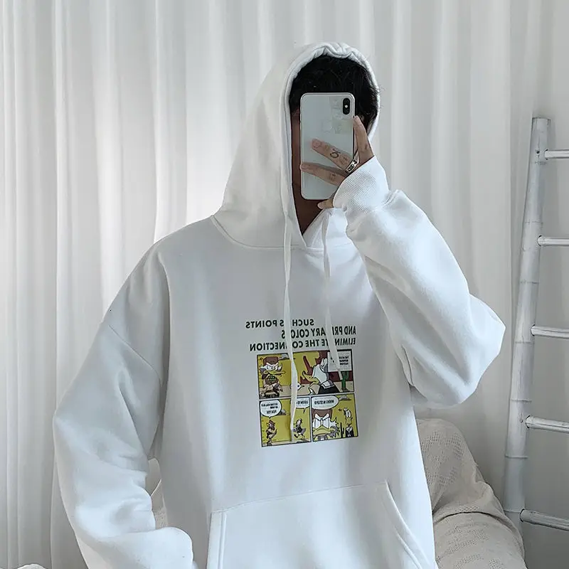 

Oversize Japanese Funny Printed Men's Hoodies 2020 Autumn Korean Men Casual Sweatshirts Couple Man Basic Hooded Sweatshirts
