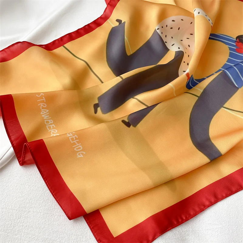 

Hair Band Bag Scarf For Women Silk Print Neckerhcief Shawl Bandana Summer Yellow Print Head Scarves Shawl Wrap 2021 New Design