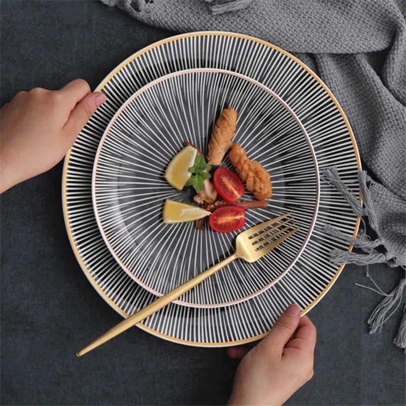 Геометрические узоры керамическая десертная тарелка Европейская лапша салат