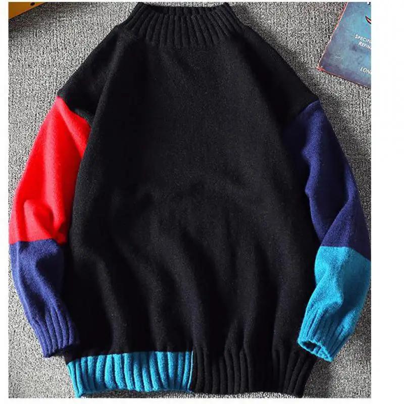 

2020 Men Hip Hop Sweater Pullover Streetwear Color Block Knitted Sweater Retro Vintage Autumn Sweaters Men Clothing 7XL 6XL 5XL
