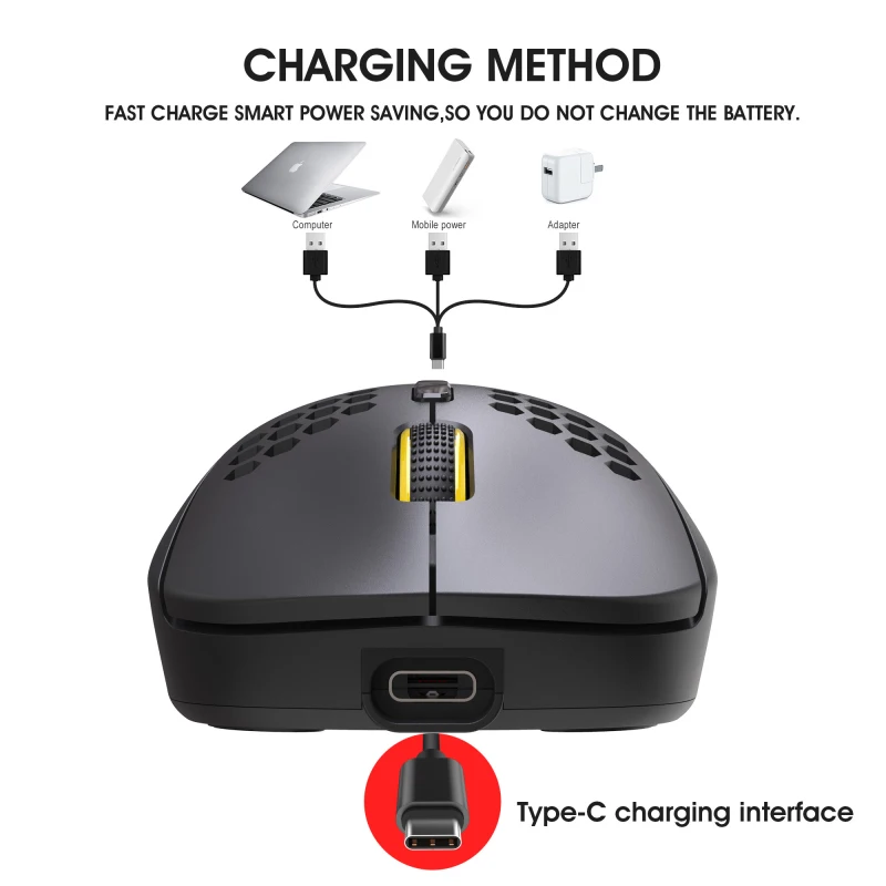 

Hollow RGB Wireless Mouse 2.4G + Bluetooth 5.0 3.0 Gaming Mouse Ergonomic 3600DPI 6 Key Type-C Mice for Computer Laptop