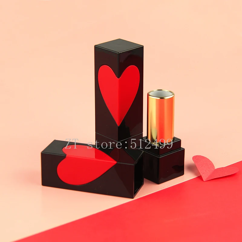 

10/30/50pc Black Heart Square Empty Cosmetics Lipstick Tube 12.1mm Lip Balm Container Lipstick Shell Packaging Makeup Refillable