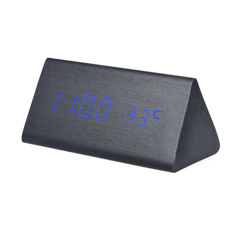 Светодиодный Деревянный Будильник Часы Настольный Голосовое управление