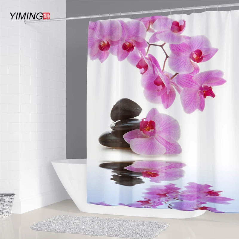 

Zen Quiet Flowing Water Pebble Shower Curtain Polyester Waterproof Home Decor Curtain With Hook Washable 200*180cm