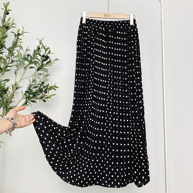 

Summer Skirts Womens 2021 New Vintage Floral Print Chiffon Pleated Skirt Elastic High Waist Casual Midi Skirt Women Clothes Jupe