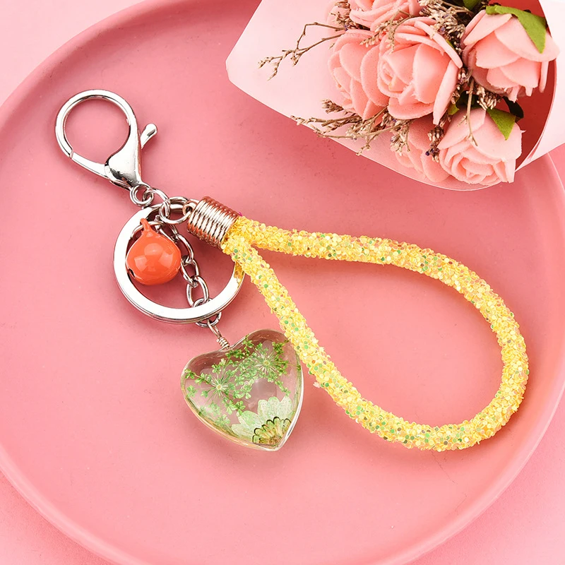 Модный брелок для ключей с высушенными цветами креативные блестки веревка