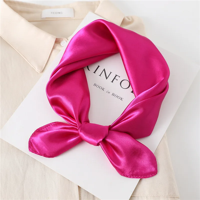 

Fashion Women Silk Scarf Bandana Lady Square Scarves Soft Shawls Solid Color Satin Handkerchief Hair Tie Bands Hair Accessories
