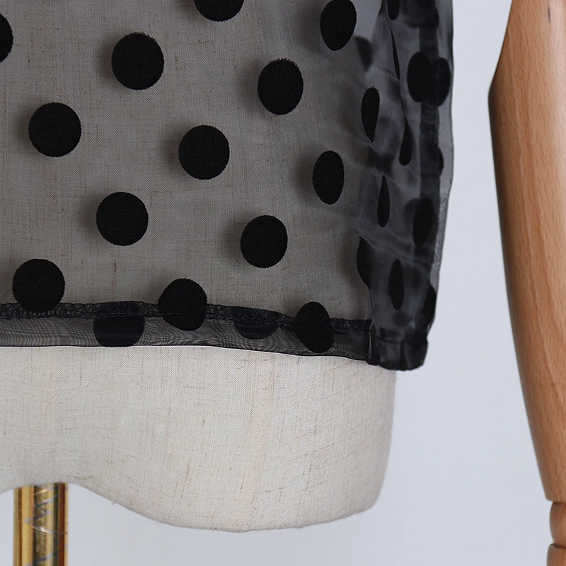 TWOTWINSTYLE Polka Dot Perspective Shirt For Women O Neck Short Sleeve Chiffon Hollow Out Shirts Female 2020 Spring Fashion New | Женская
