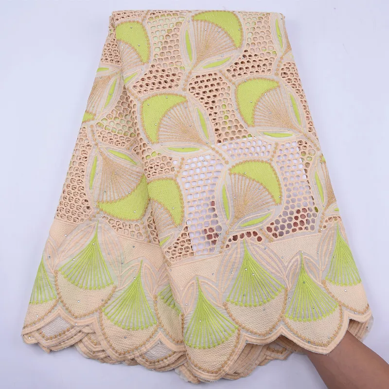 

SJD LACE Swiss Mesh Lace 100% Cotton African Lace Fabric Embroidery Bright Diamond Nigerian Fabric For Women Party Dress A1943