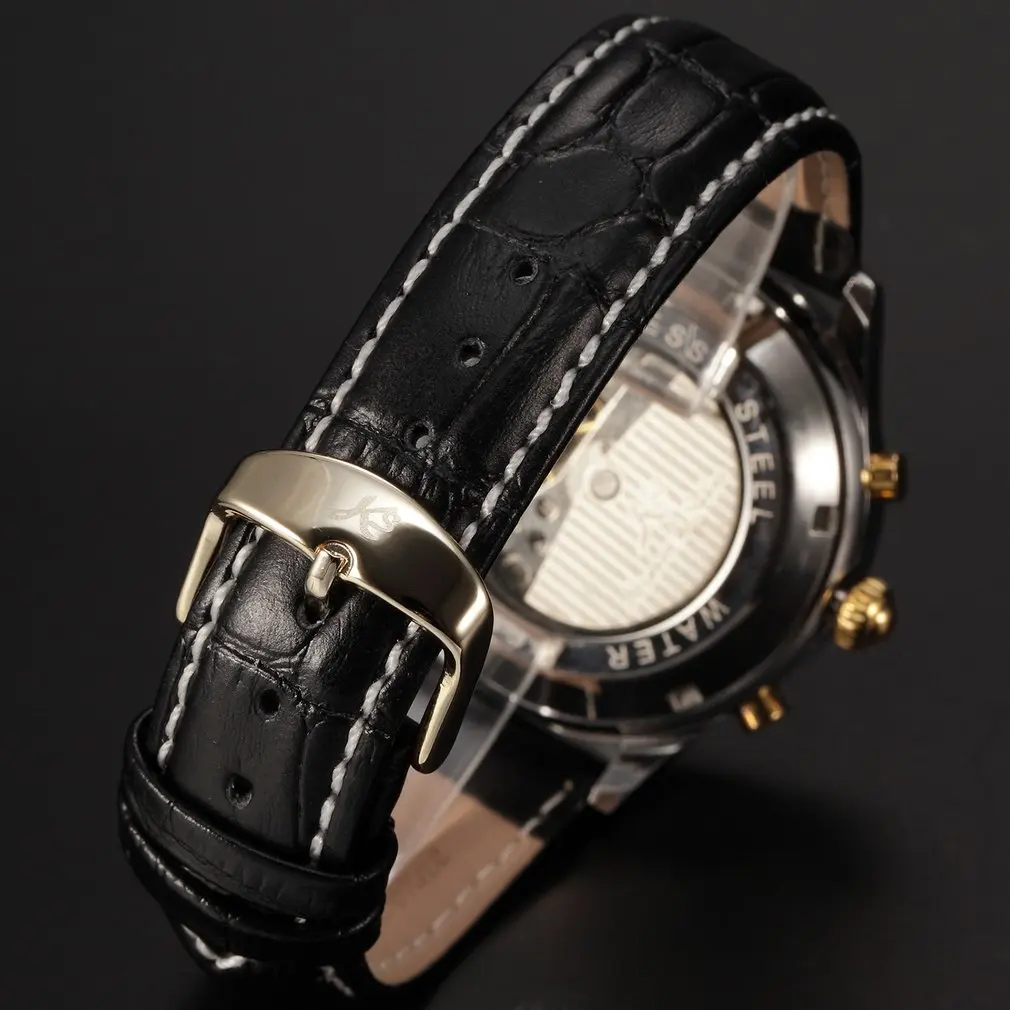 IMPERIAL KS Retro Skeleton 6 Hands Golden Case Luxury Brand Day Month Display Brown Leather Strap Men's Mechanical Watch / KS146