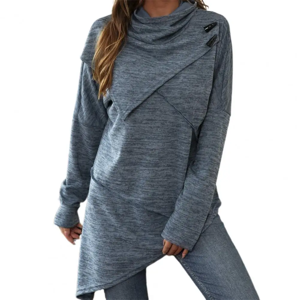 

Long Sleeve Women Tops Skin-friendly Splicing Irregular Hem Button Stitching Pullover Blouse for Leggings