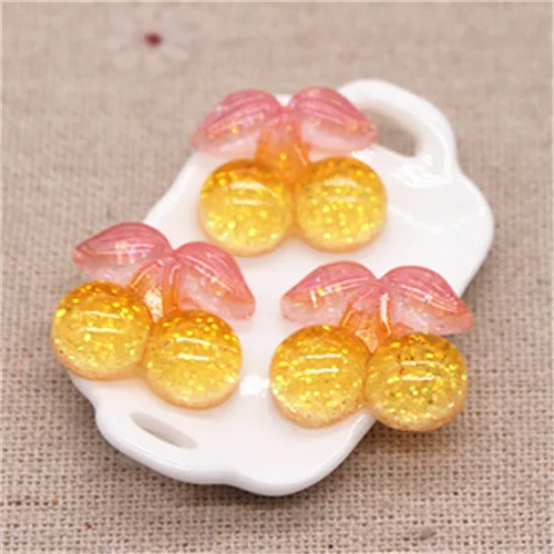 2cherry 20pcs 20 шт новые смолы блеск градиент сердце/звезда/лук/корона/вишня/Seashell Кабошоны украшения Шарм основы для заколок для волос деко - Цвет: 2cherry 20pcs