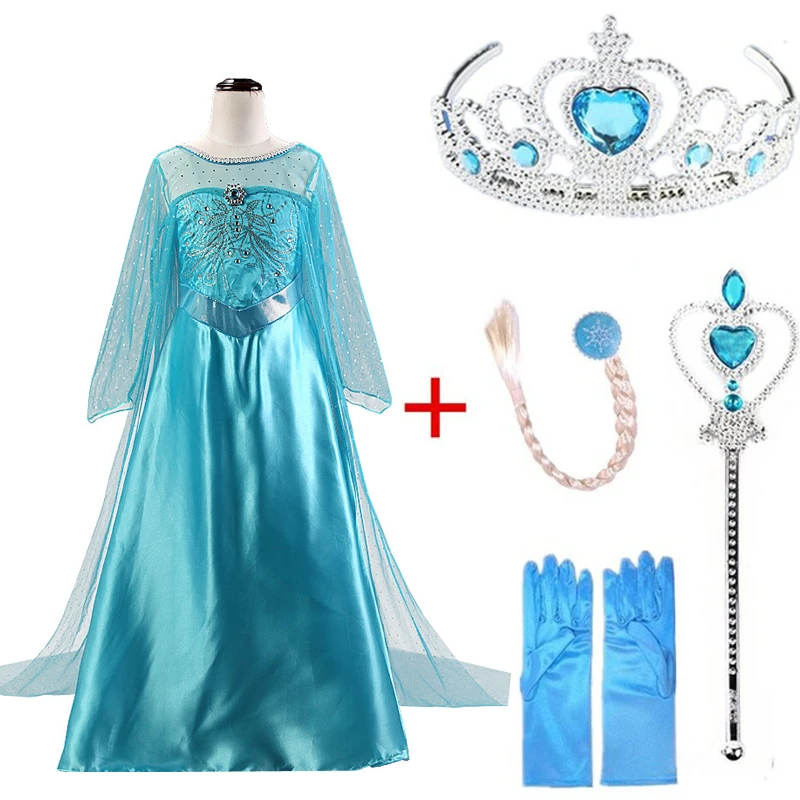 Queen Crown Set Frozen Anna Elsa Dress Party Cosplay Clothing Princess Kids Dresses Birthday Christmas | Детская одежда и обувь