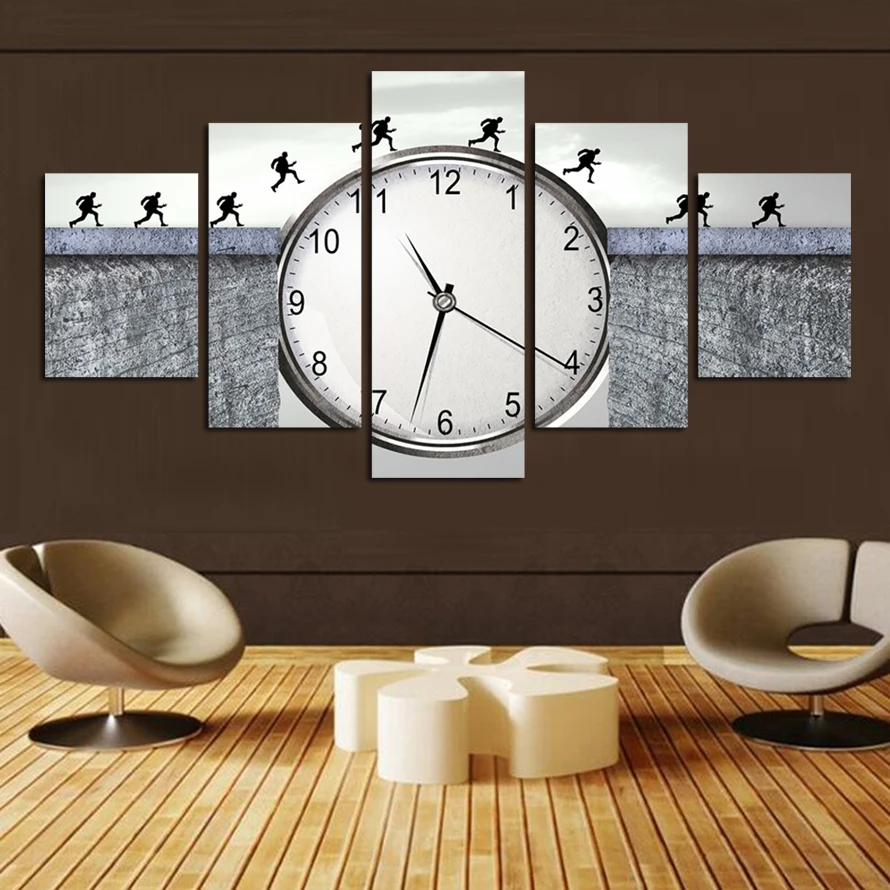 

Modular Pictures Wall Art Poster HD 5 Panel Classic Clock Ink Printed Canvas Paintings Home Decoration Living Room Framework
