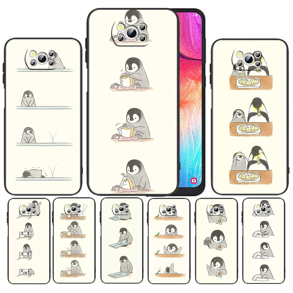 

Cute Penguin Drawing Funny For Xiaomi Poco Civi X3 F3 GT M3 C3 M2 F2 F1 X2 Pro 6X 5X A2 MIX3 Silicone Black Phone Case Cover