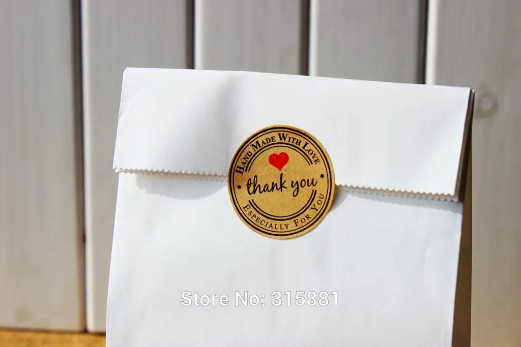 Round heart Kraft Seal Sticker 'Handmade with Love' Paper Material | Дом и сад