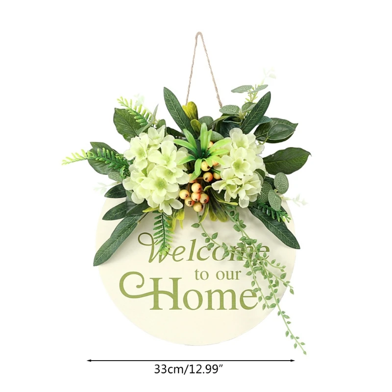 

Front Door Wreath Wooden Hanging Sign with Flower Eucalyptus Wooden Hanger Outdoor Decorations for Home Farmhouse Porch M6CE
