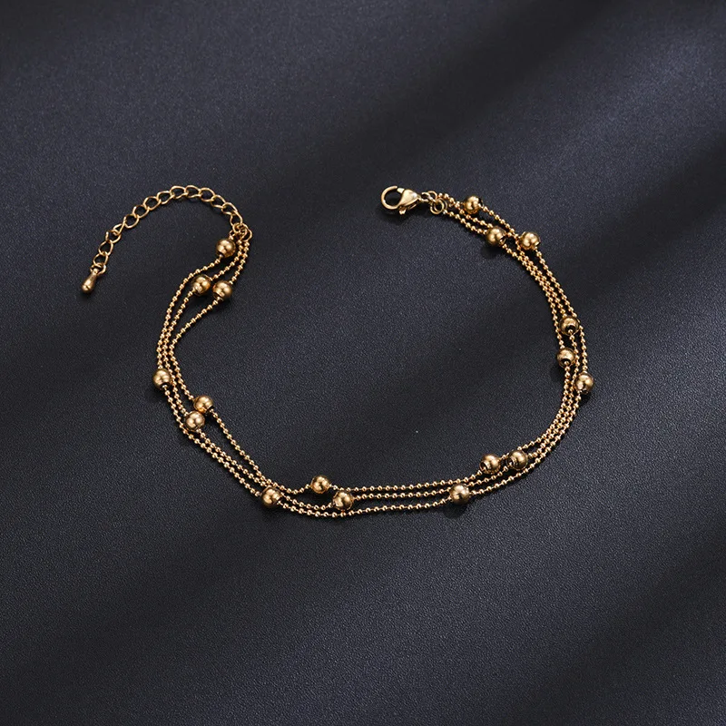 2020 пляжных принадлежностей золото 3 слоистых цепи браслеты бусины с ремешком на